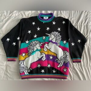 HeartWorks Unicorns Stars Rainbow Bows Girl’s XL Sweater